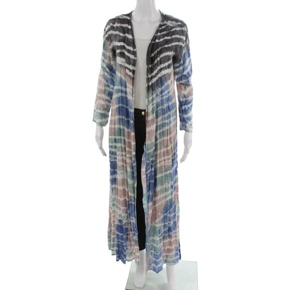 Tiare Hawaii Jackets & Blazers - Tiare Hawaii Women Cardigan Striped Rayon Multicolor Long Sleeve Size One Size